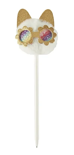 Office Depot® Brand Pom Pom Ballpoint Pen, Medium Point, 0.7 mm, White Barrel, Black Ink, Cat
