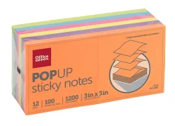 Office Depot® Brand Pop Up Sticky Notes, 3" x 3", Assorted Vivid Colors, 100 Sheets Per Pad, Pack Of 12 Pads