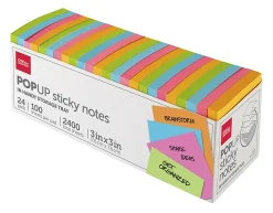 Office Depot® Brand Pop Up Sticky Notes, With Storage Tray, 3" x 3", Assorted Vivid Colors, 100 Sheets Per Pad, Pack Of 24 Pads
