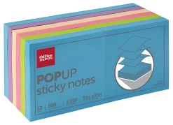 Office Depot® Brand Pop-Up Sticky Notes, 3" x 3", Assorted Neon Colors, 100 Sheets Per Pad, Pack Of 12 Pads