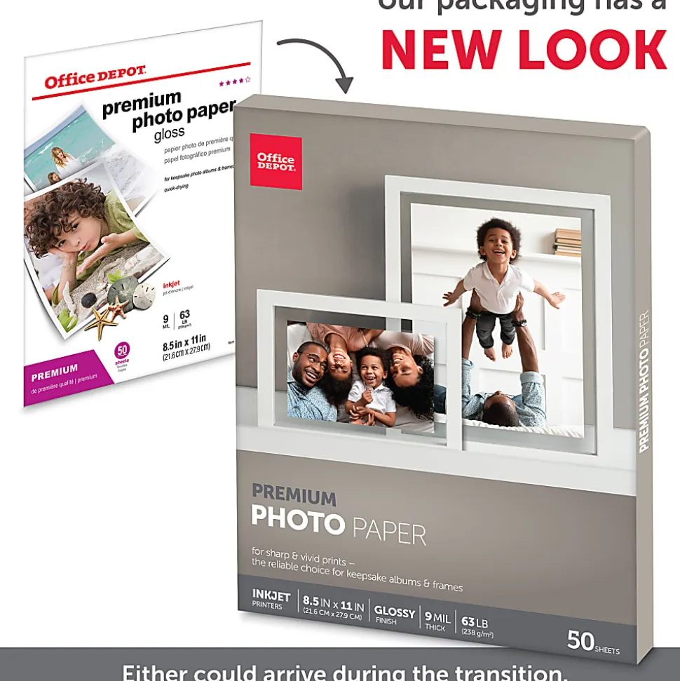 Office Depot® Brand Premium Photo Paper, Glossy, Letter Size, White, Pack Of 50 Sheets