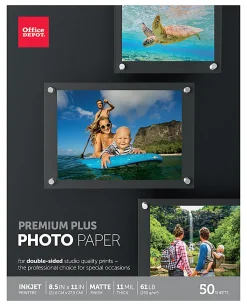 Office Depot® Brand Premium Plus Photo Paper, Matte, Double-Sided, Letter Size, White, Pack Of 50 Sheets