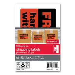 Office Depot® Brand Preprinted Permanent Shipping Labels, OD98804, Pack Of 40
