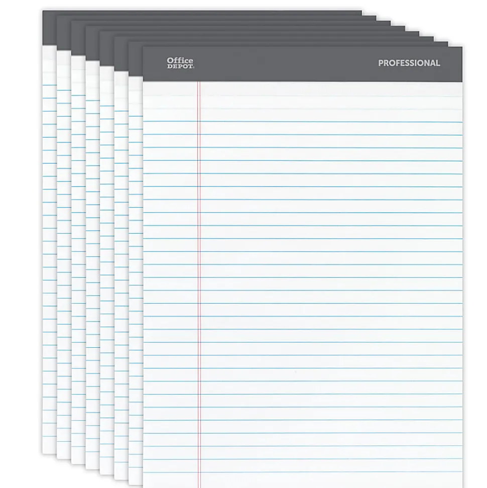 Office Depot® Brand Professional Writing Pads, 8-1/2" x 11-3/4", Legal/Wide Ruled, 50 Sheets, White, Pack Of 8