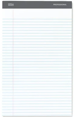 Office DepotĀ® Brand Professional Writing Pads, 8-1/2" x 14", Legal/Wide Ruled, 50 Sheets, White, Pack Of 4
