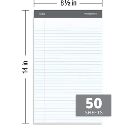 Office Depot® Brand Professional Writing Pads, 8-1/2" x 14", Legal/Wide Ruled, 50 Sheets, White, Pack Of 4
