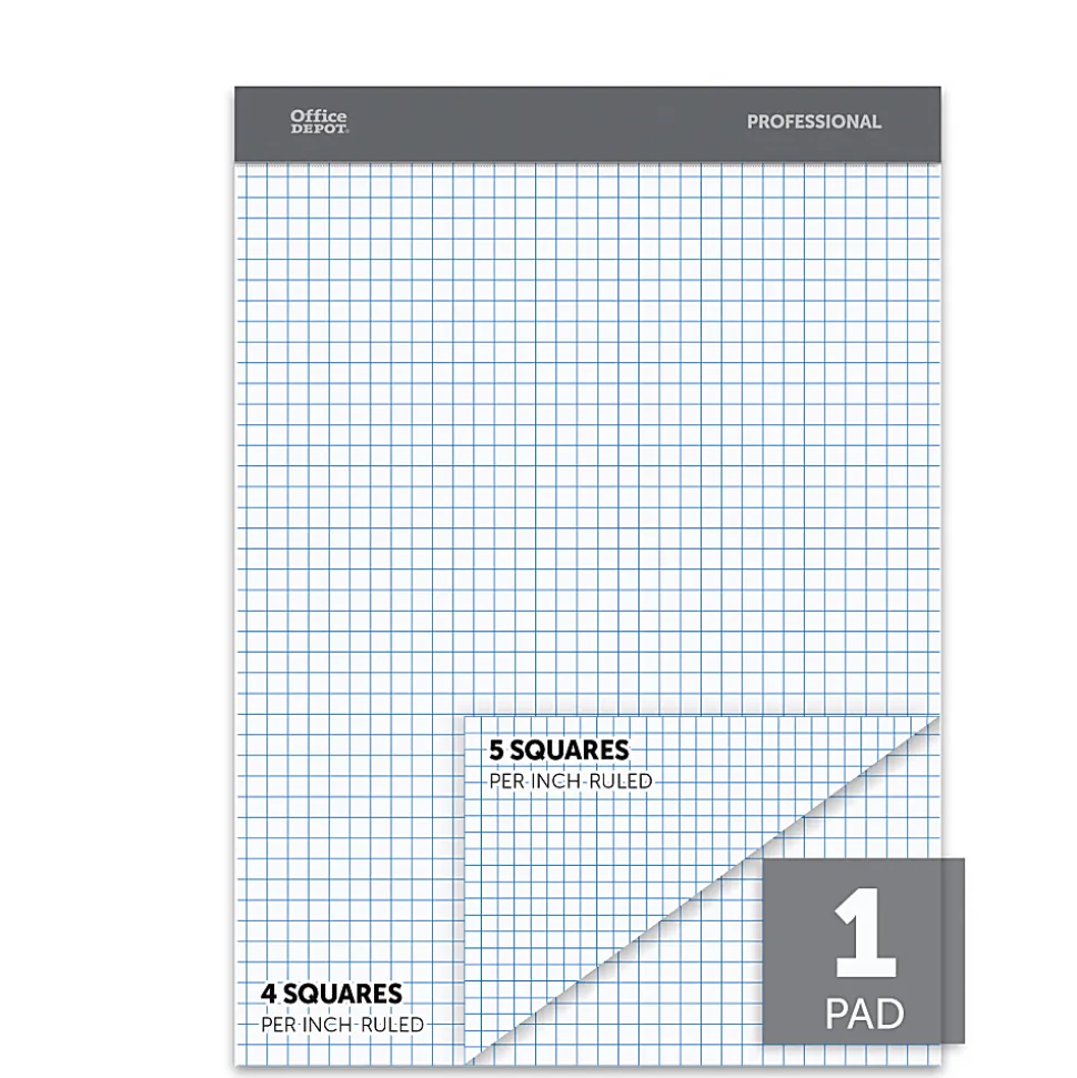 Office Depot® Brand Professional Quad Pad, 8-1/2" x 11-3/4", Dual-Sized Quadrille Ruled (4" x 4", 5" x 5"), 100 Sheets, White