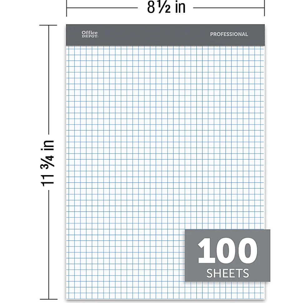 Office Depot® Brand Professional Quad Pad, 8-1/2" x 11-3/4", Dual-Sized Quadrille Ruled (4" x 4", 5" x 5"), 100 Sheets, White
