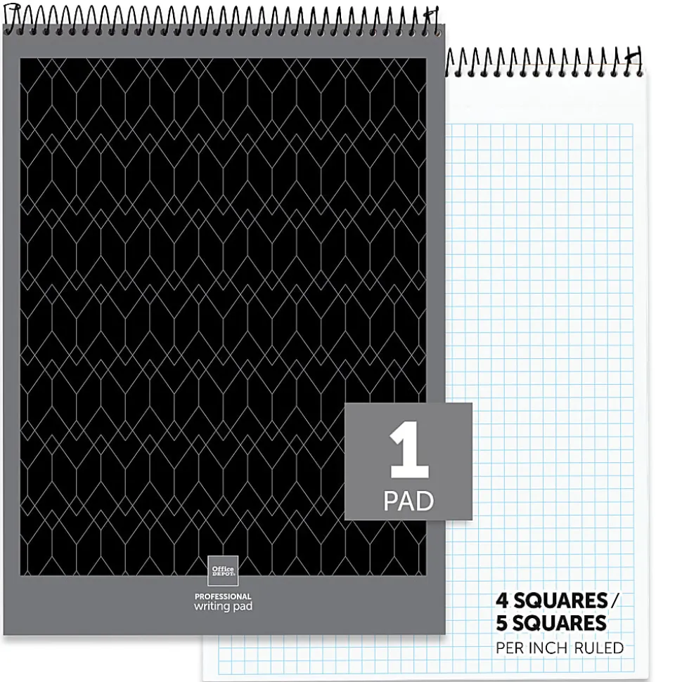 Office Depot® Brand Professional Top Wirebound Writing Pad, 8-1/2" x 11-3/4", Quad Ruled, 70 Sheets, White