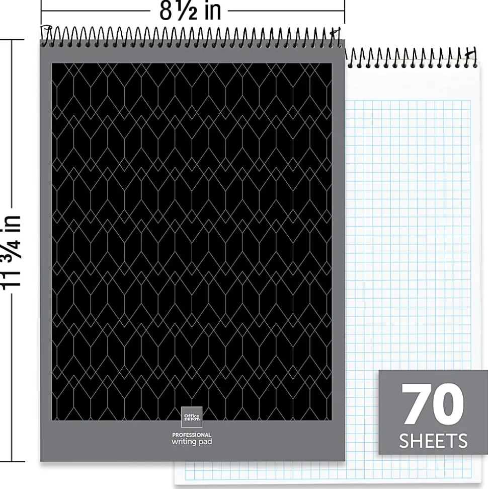 Office Depot® Brand Professional Top Wirebound Writing Pad, 8-1/2" x 11-3/4", Quad Ruled, 70 Sheets, White