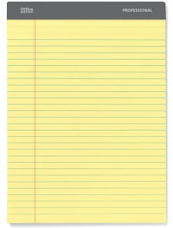 Office Depot® Brand Professional Writing Pads, 8-1/2" x 11-3/4", Legal/Wide Ruled, 50 Sheets, Canary, Pack Of 8
