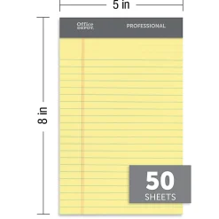 Office DepotĀ® Brand Professional Writing Pads, 5" x 8", Narrow Ruled, 50 Sheets, Canary, Pack Of 8