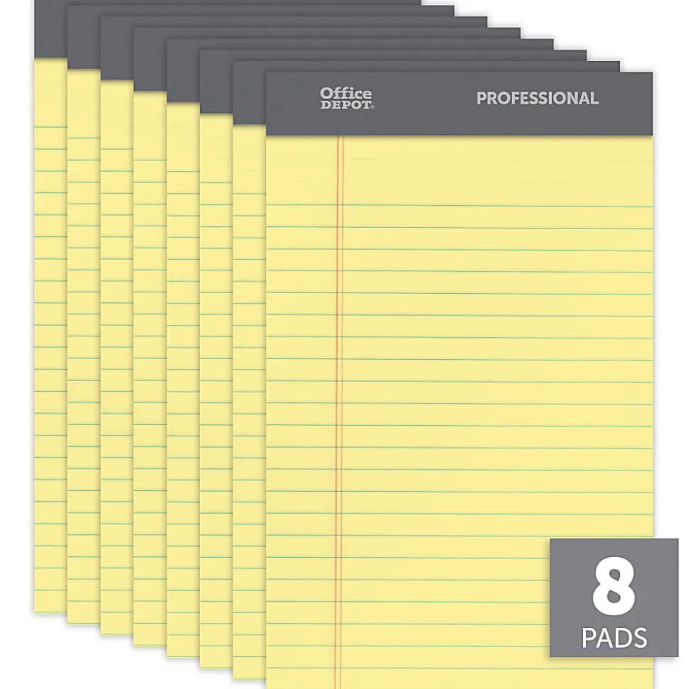 Office Depot® Brand Professional Writing Pads, 5" x 8", Narrow Ruled, 50 Sheets, Canary, Pack Of 8