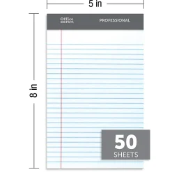 Office Depot® Brand Professional Writing Pads, 5" x 8", Narrow Ruled, 50 Sheets, White, Pack Of 8
