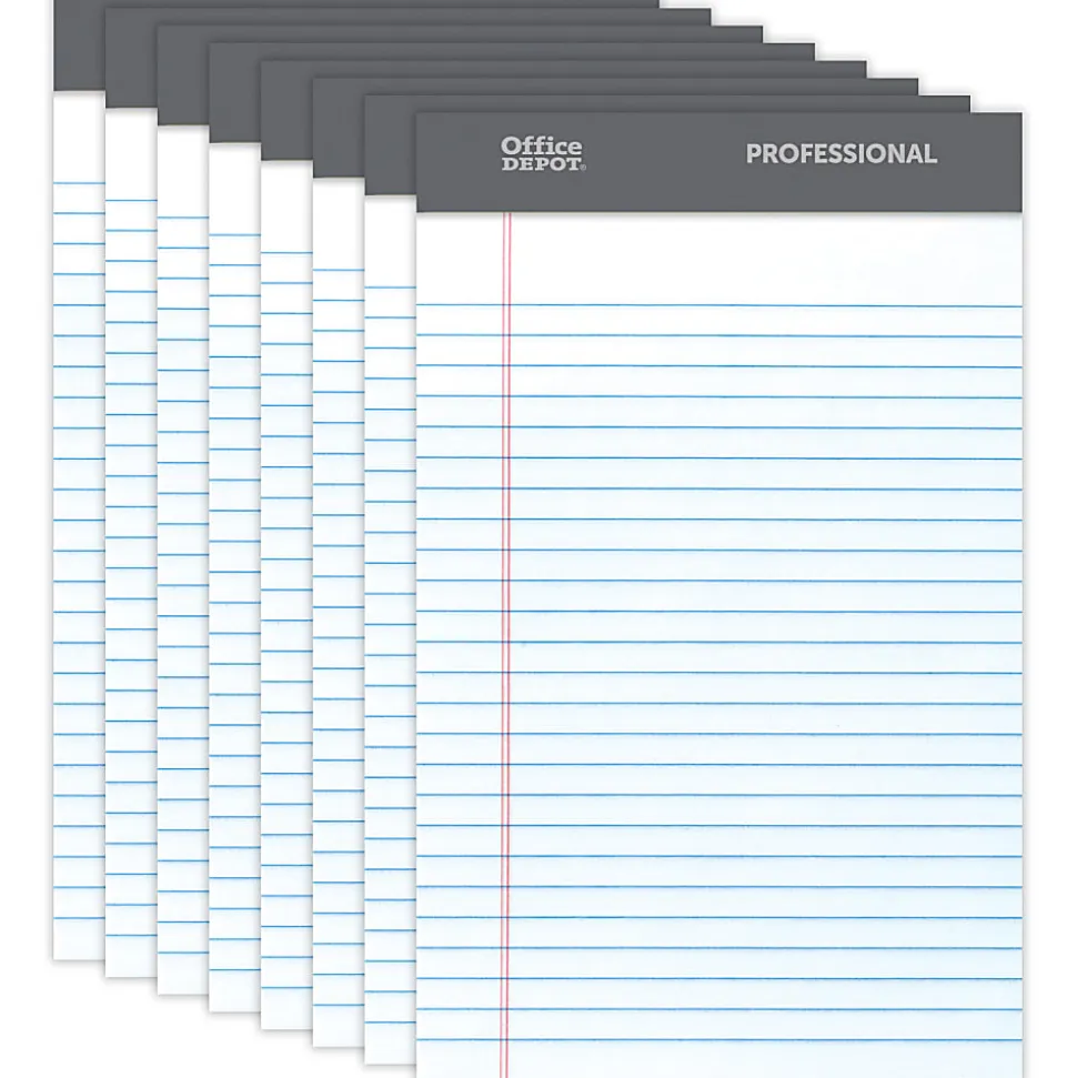Office Depot® Brand Professional Writing Pads, 5" x 8", Narrow Ruled, 50 Sheets, White, Pack Of 8