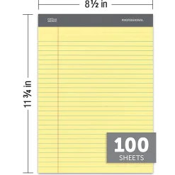 Office DepotĀ® Brand Professional Writing Pads, 8-1/2" x 11-3/4", Legal/Wide Ruled, Canary, 100 Sheets