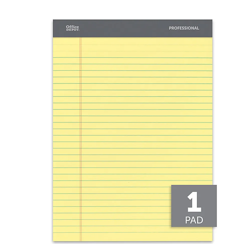 Office Depot® Brand Professional Writing Pads, 8-1/2" x 11-3/4", Legal/Wide Ruled, Canary, 100 Sheets