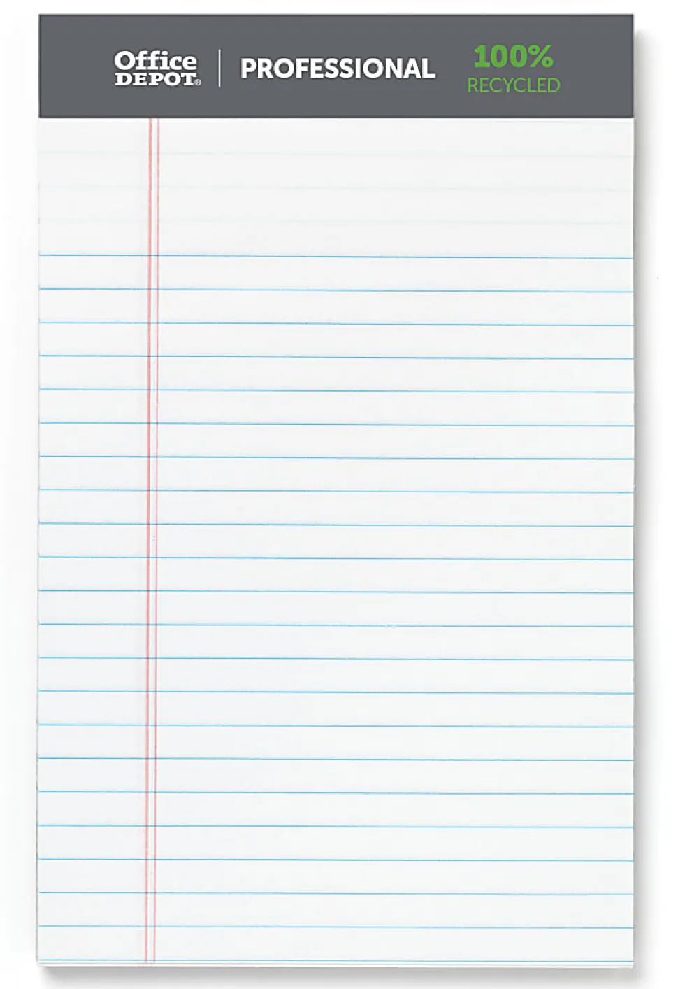 Office Depot® Brand Professional Writing Pads, 5" x 8", Narrow Ruled, 50 Sheets, 100% Recycled, White, Pack Of 6