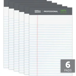 Office Depot® Brand Professional Writing Pads, 5" x 8", Narrow Ruled, 50 Sheets, 100% Recycled, White, Pack Of 6