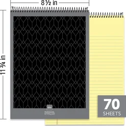 Office Depot® Brand Professional Top Wirebound Writing Pad, 8-1/2" x 11-3/4", Legal/Wide Ruled, 100% Recycled, Canary, 70 Sheets