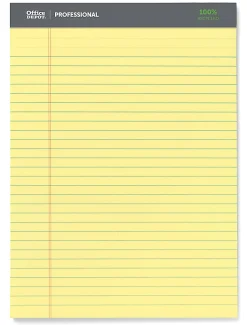 Office Depot® Brand Professional Writing Pads, 8 1/2" x 11 3/4", Legal/Wide Ruled, 50 Sheets, 100% Recycled, Canary, Pack Of 3