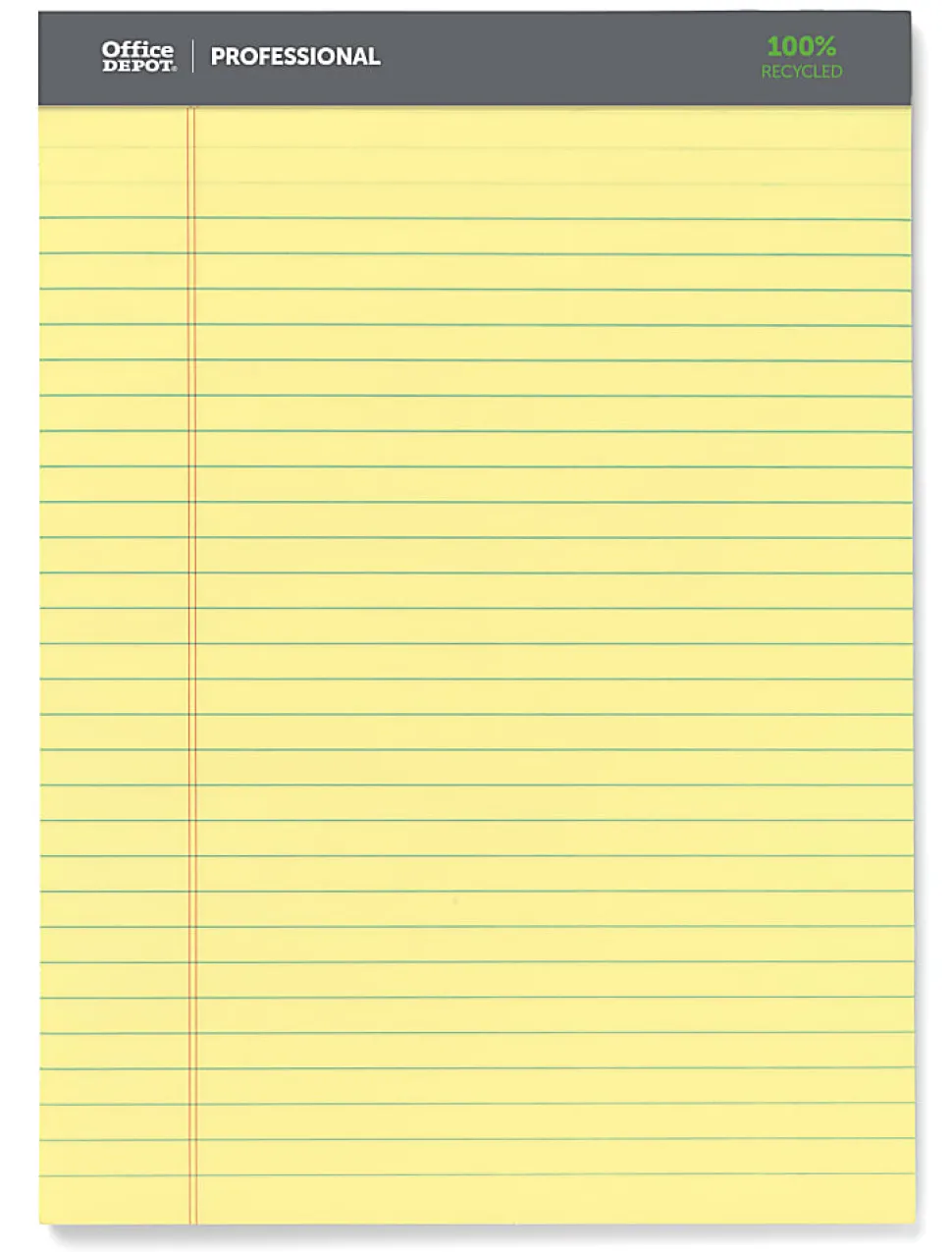Office Depot® Brand Professional Writing Pads, 8 1/2" x 11 3/4", Legal/Wide Ruled, 50 Sheets, 100% Recycled, Canary, Pack Of 3