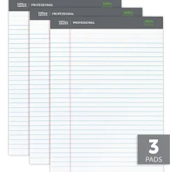 Office DepotĀ® Brand Professional Writing Pads, 8-1/2" x 11-3/4", Legal/Wide Ruled, 50 Sheets, 100% Recycled, White, Pack Of 3