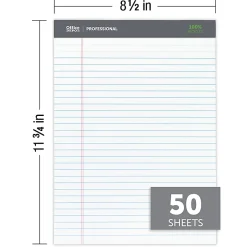 Office Depot® Brand Professional Writing Pads, 8-1/2" x 11-3/4", Legal/Wide Ruled, 50 Sheets, 100% Recycled, White, Pack Of 3