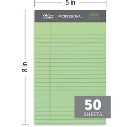 Office Depot® Brand Professional Writing Pads, 5" x 8", Narrow Ruled, Assorted Colors, 50 Sheets, Pack Of 6