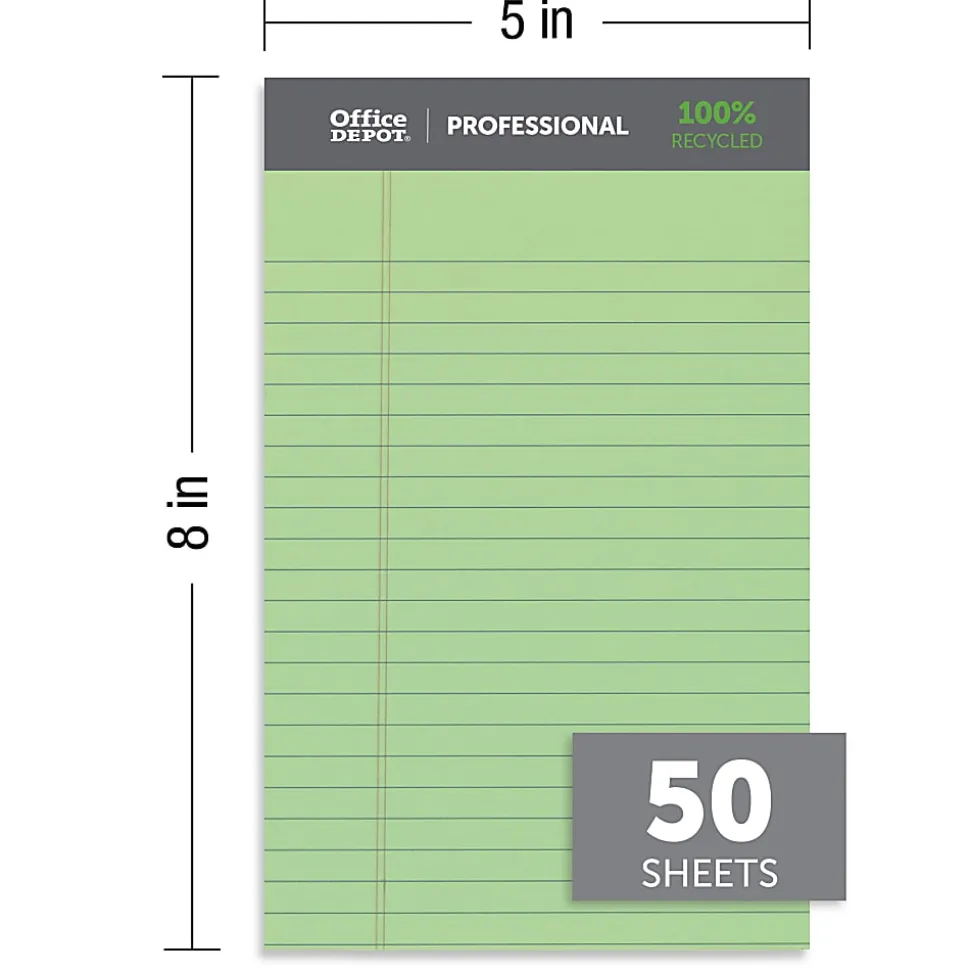 Office Depot® Brand Professional Writing Pads, 5" x 8", Narrow Ruled, Assorted Colors, 50 Sheets, Pack Of 6