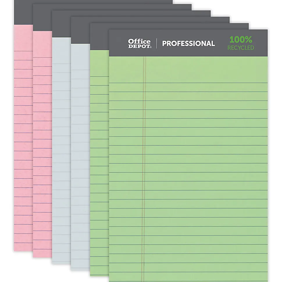 Office Depot® Brand Professional Writing Pads, 5" x 8", Narrow Ruled, Assorted Colors, 50 Sheets, Pack Of 6