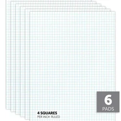 Office Depot® Brand Quadrille Pads, 4 x 4 Squares/Inch, 50 Sheets, White, Pack Of 6