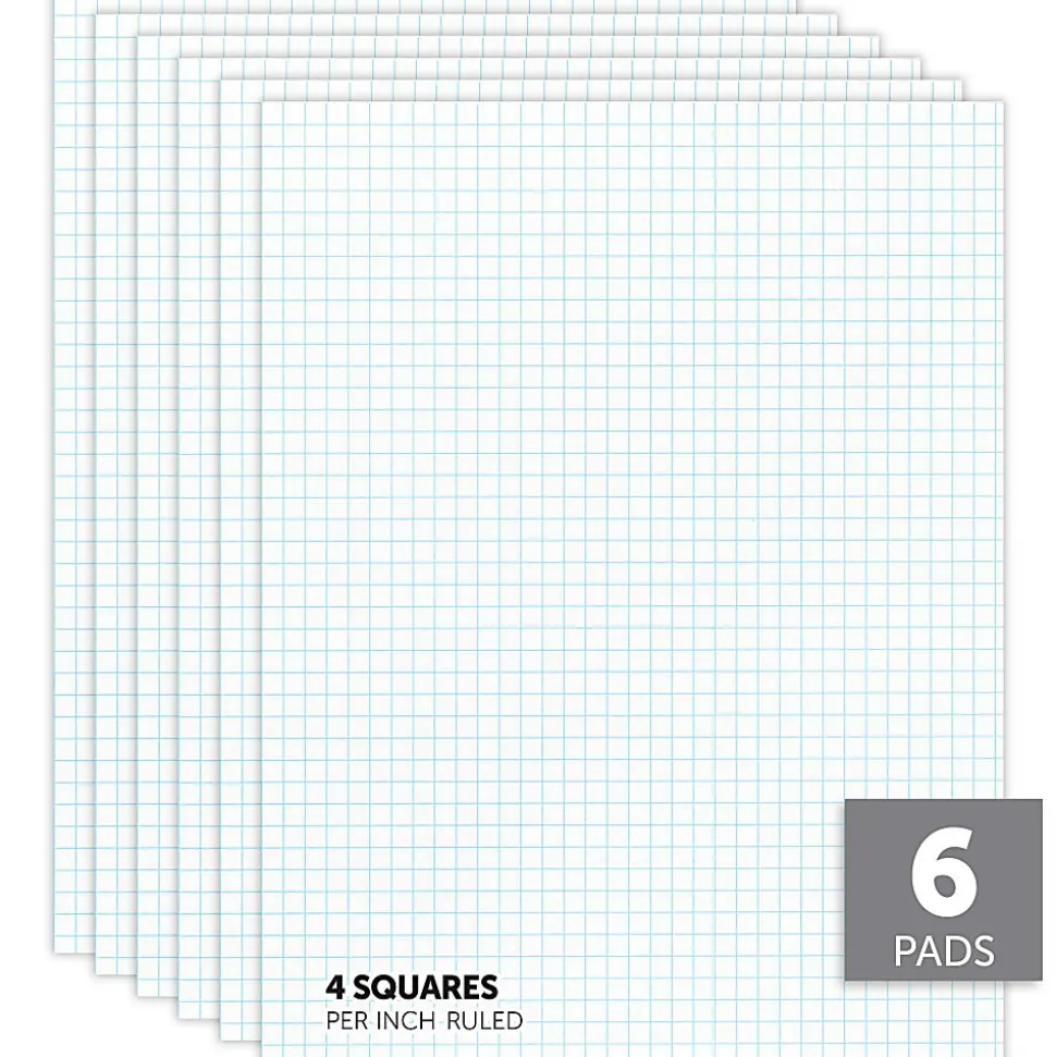 Office Depot® Brand Quadrille Pads, 4 x 4 Squares/Inch, 50 Sheets, White, Pack Of 6