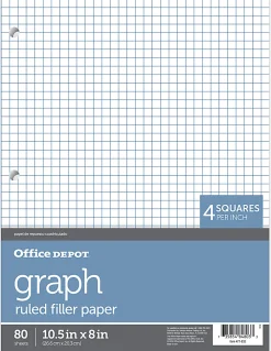 Office Depot® Brand Quadrille-Ruled Notebook Filler Paper, 8" x 10 1/2", White, Pack Of 80 Sheets