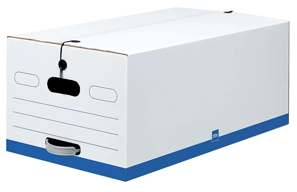 Office Depot® Brand Quick Set Up Standard-Duty Storage Boxes, Legal Size, 24" x 15" x 10", White/Blue, Pack Of 12 - 0800703