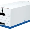 Office Depot® Brand Quick Set Up Standard-Duty Storage Boxes, Letter Size, 24" x 12" x 10", White/Blue, Pack Of 12 - 0800603