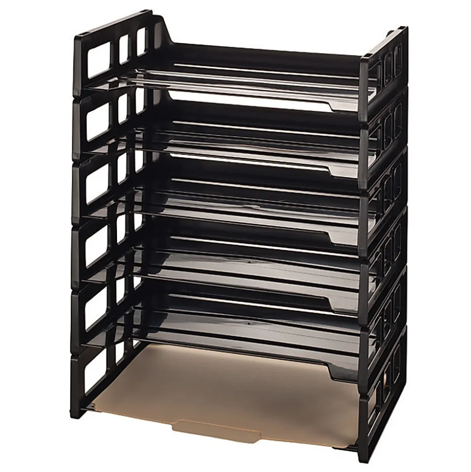 Office Depot® Brand 30% Recycled Ribbed Bottom Stackable Letter Trays, Black, Pack Of 6