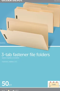 Office Depot® Brand Reinforced Manila Folder With 2 Embossed Fasteners, 1/3-Cut Tabs, Legal Size, Box Of 50