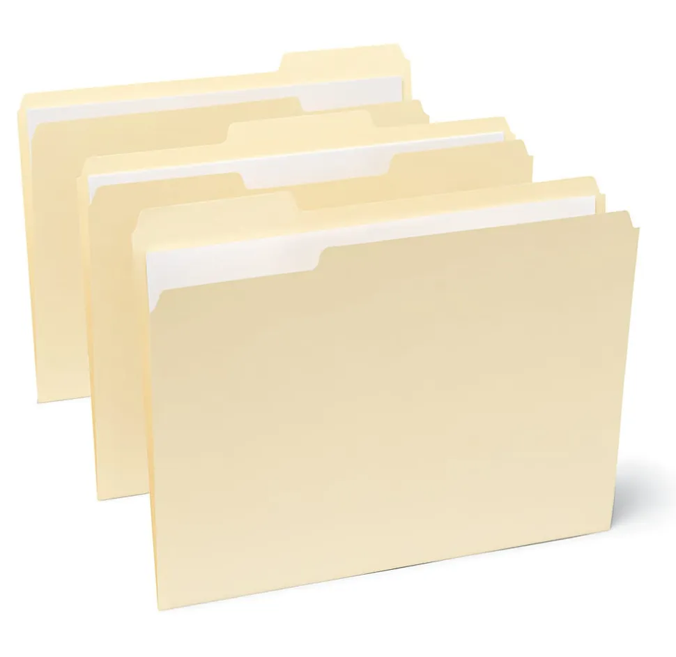 Office Depot® Brand Reinforced File Folders, 1/3-Cut Tabs, Letter Size, Manila, Box Of 100