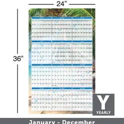 2026 Office DepotĀ® Brand Reversible Erasable Wall Calendar, 24" x 36", Paradise, January to December