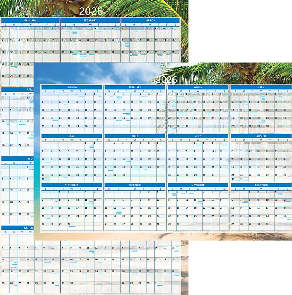 2026 Office Depot® Brand Reversible Erasable Wall Calendar, 24" x 36", Paradise, January to December