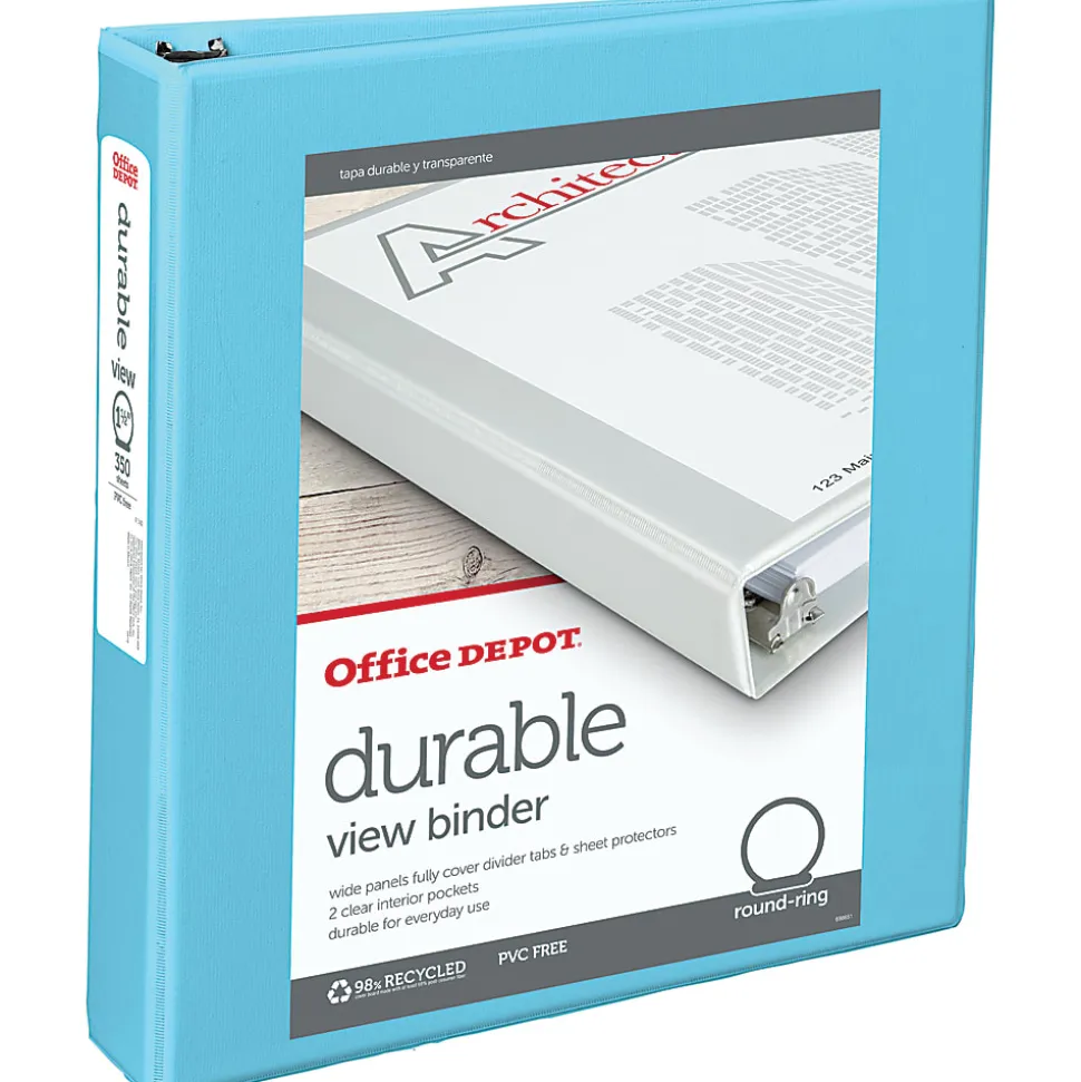 Office Depot® Brand 3-Ring Durable View Binder, 1-1/2" Round Rings, Jeweler Blue
