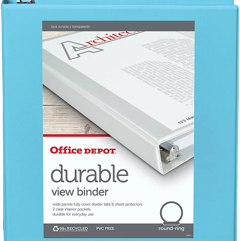 Office Depot® Brand 3-Ring Durable View Binder, 1-1/2" Round Rings, Jeweler Blue