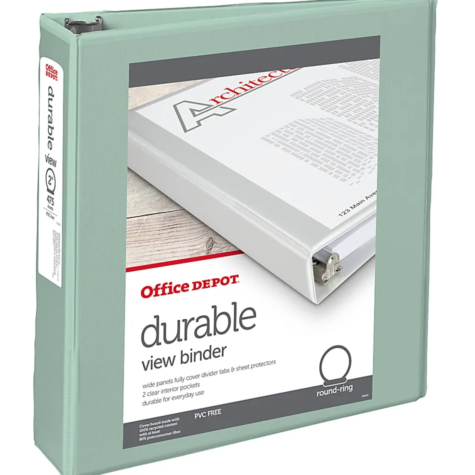 Office Depot® Brand 3-Ring Durable View Binder, 2" Round Rings, Sage