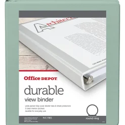 Office Depot® Brand 3-Ring Durable View Binder, 1" Round Rings, Sage