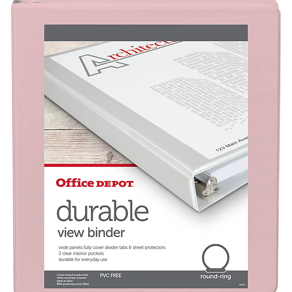 Office Depot® Brand 3-Ring Durable View Binder, 1" Round Rings, Blush