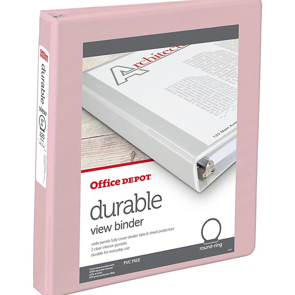 Office Depot® Brand 3-Ring Durable View Binder, 1" Round Rings, Blush