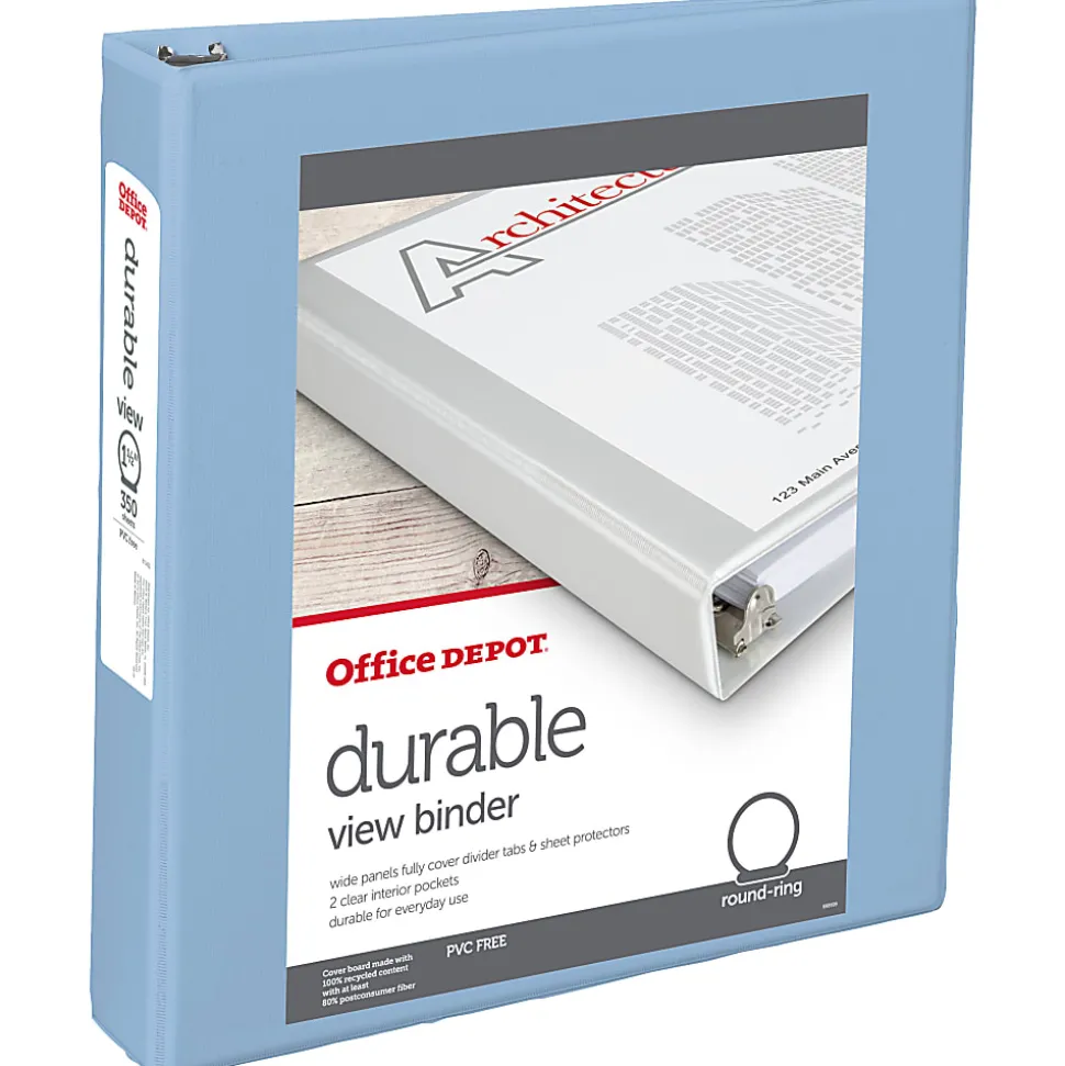 Office Depot® Brand 3-Ring Durable View Binder, 1-1/2" Round Rings, Baby Blue