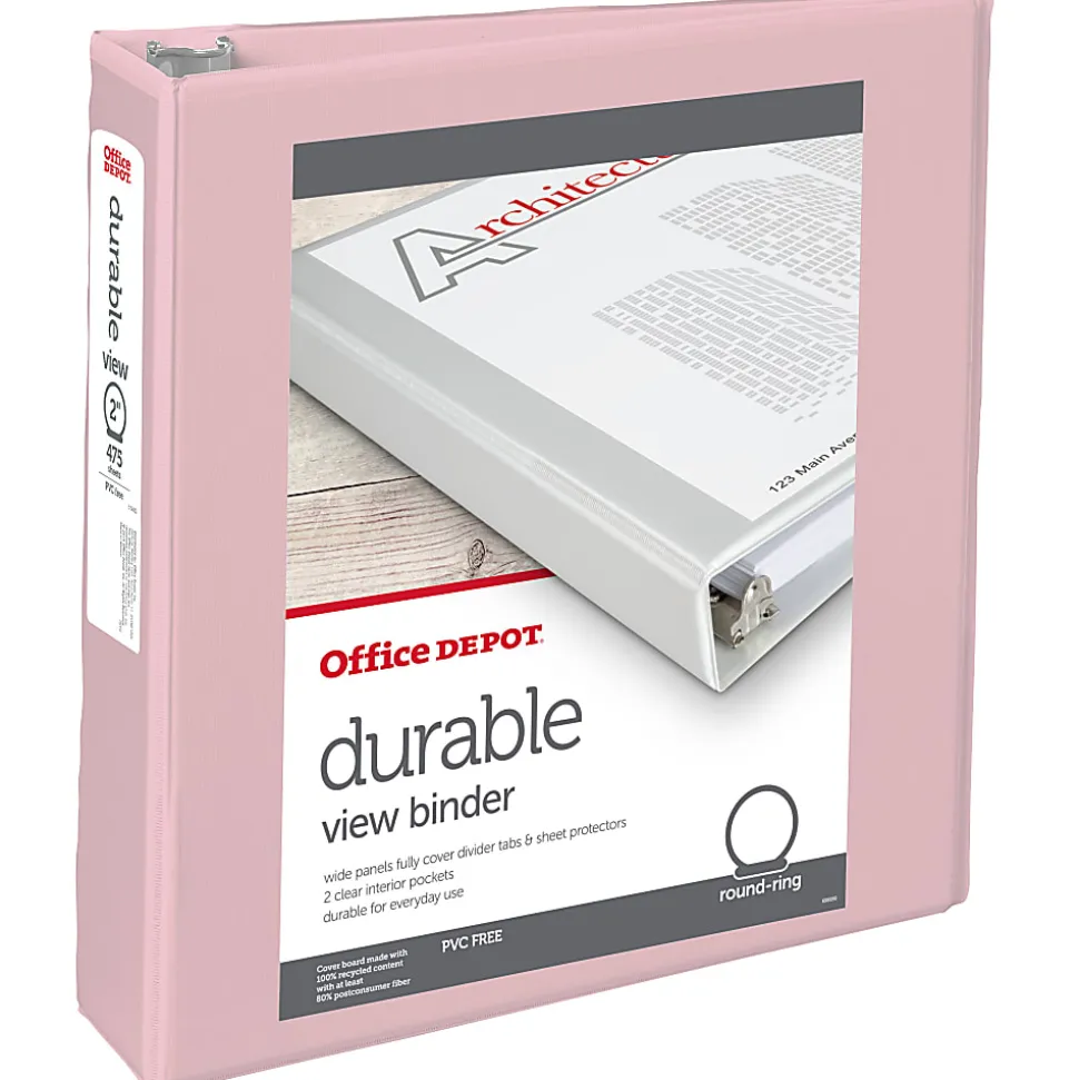 Office Depot® Brand 3-Ring Durable View Binder, 2" Round Rings, Blush