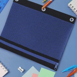 Office Depot® Brand 3-Ring Mesh Pencil Pouch, 8" x 10-1/4", Blue